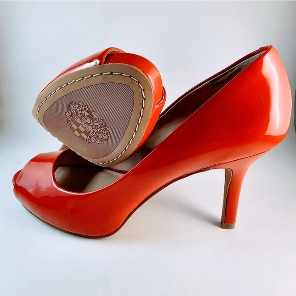 Vince Camuto Shoes - Vince Camuto Glossy Red Peep-Toe Heels